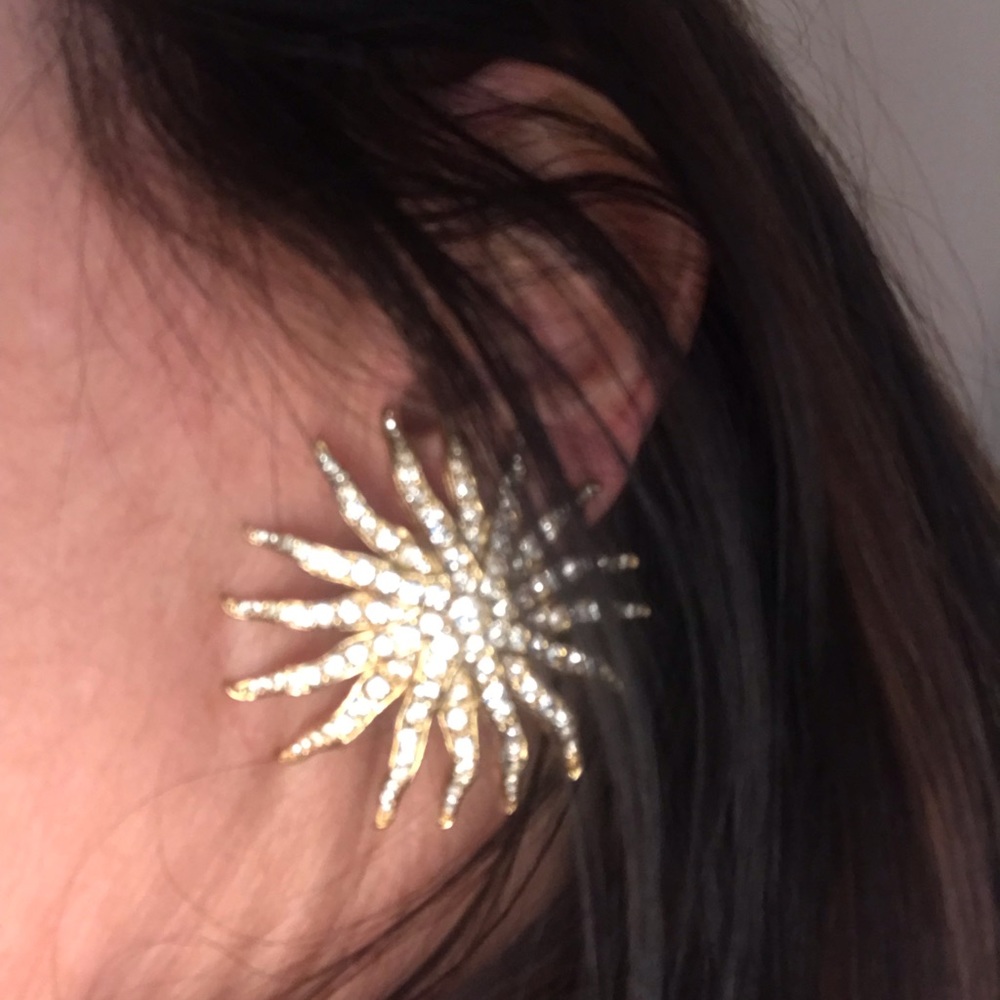 Rhinestone Starburst Clip Statement Earrings - image 2